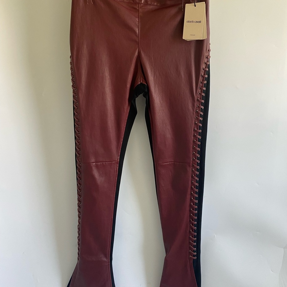 Roberto Cavalli Oxblood Leather And Jersey Trousers - Picture 5 of 8
